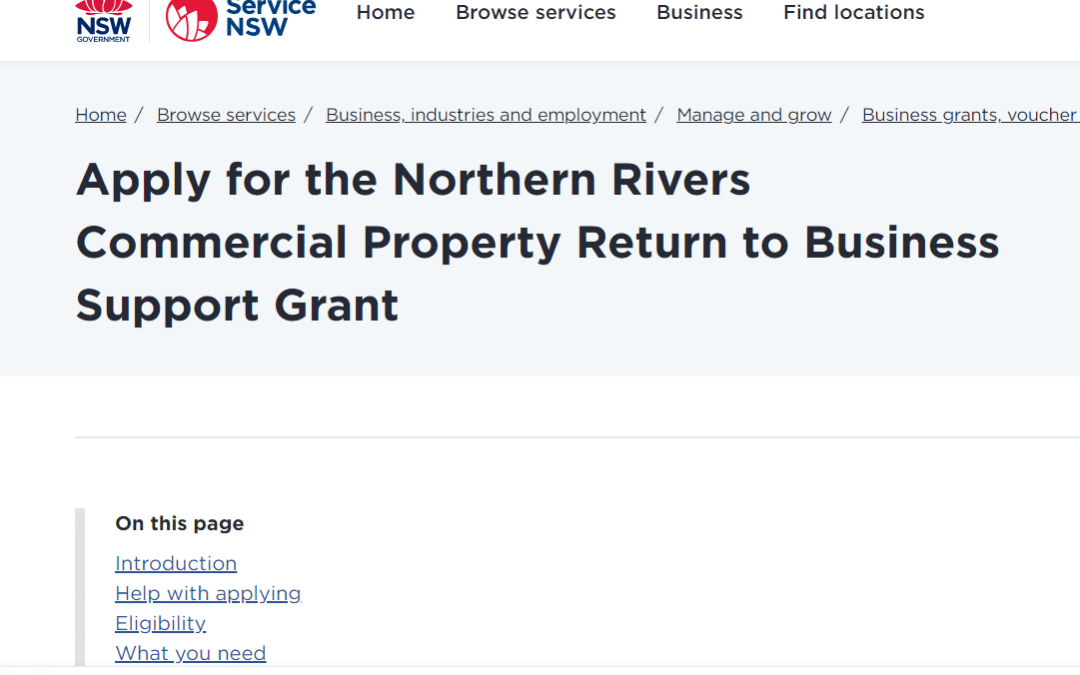 Northern Rivers Commercial Property – Return to Business Support Grant
